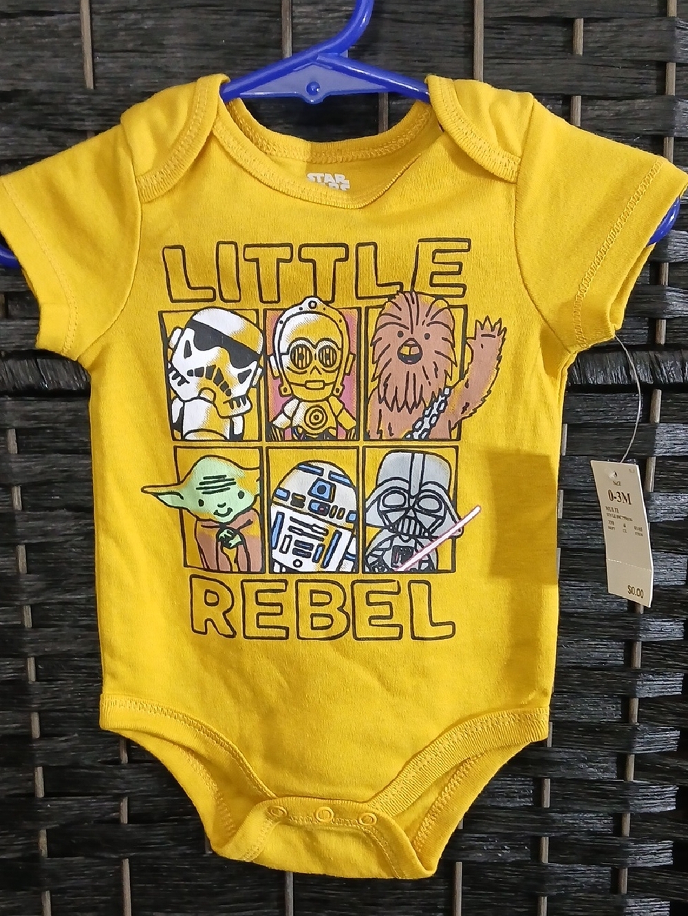 NWT Star Wars Yellow "Little Rebel" Graphic Baby One-Piece SZ 0-3Months